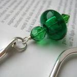 Green Beaded Bookmark, Hollow Glass Lampwork Bead