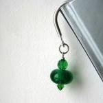Green Beaded Bookmark, Hollow Glass Lampwork Bead